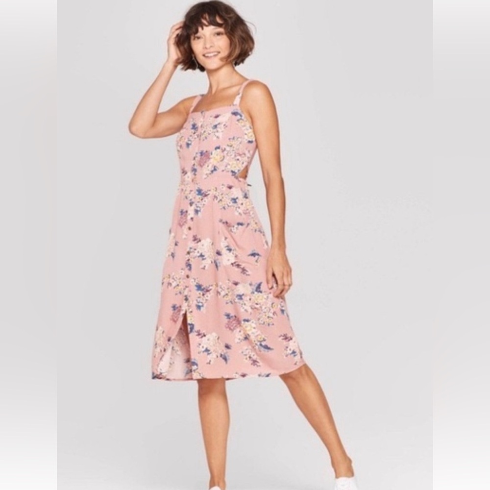 NEW XXL Xhilaration Womens Dress Wide Spaghetti Strap Floral Pink Plus Size Summ
